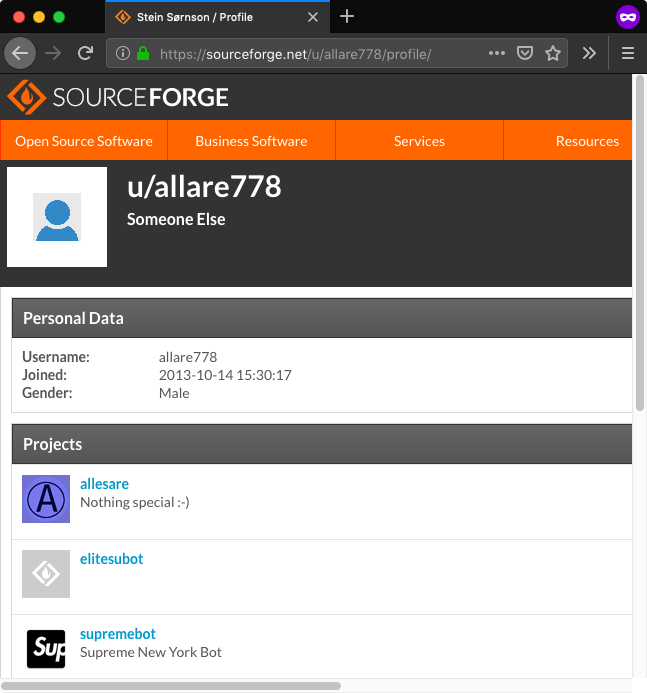 SourceForge - allare778 profile